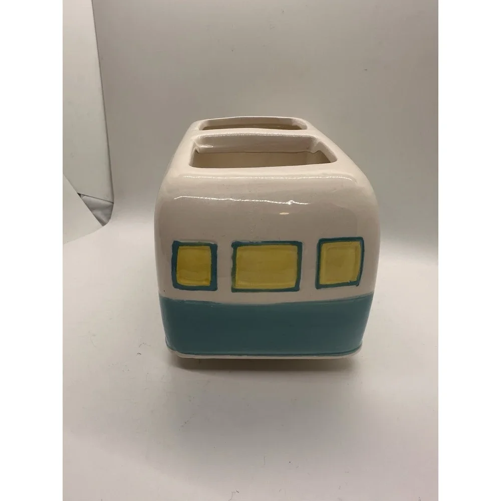 Retro Camper Ceramic Toothbrush Holder RV Bathroom Décor Turquoise Yellow‎